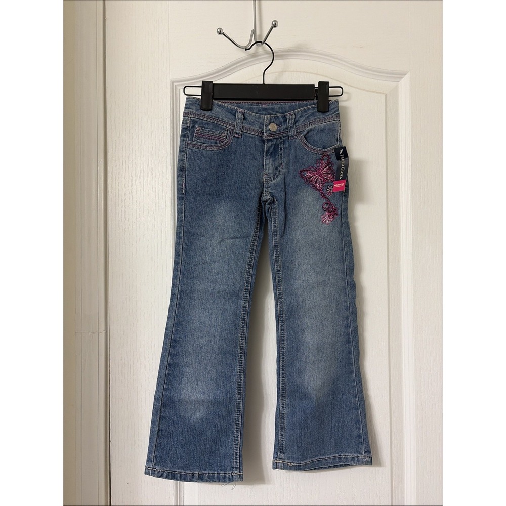 NWT Vintage Y2K Faded Glory Butterfly Embroidered Bootcut Jeans Size 5